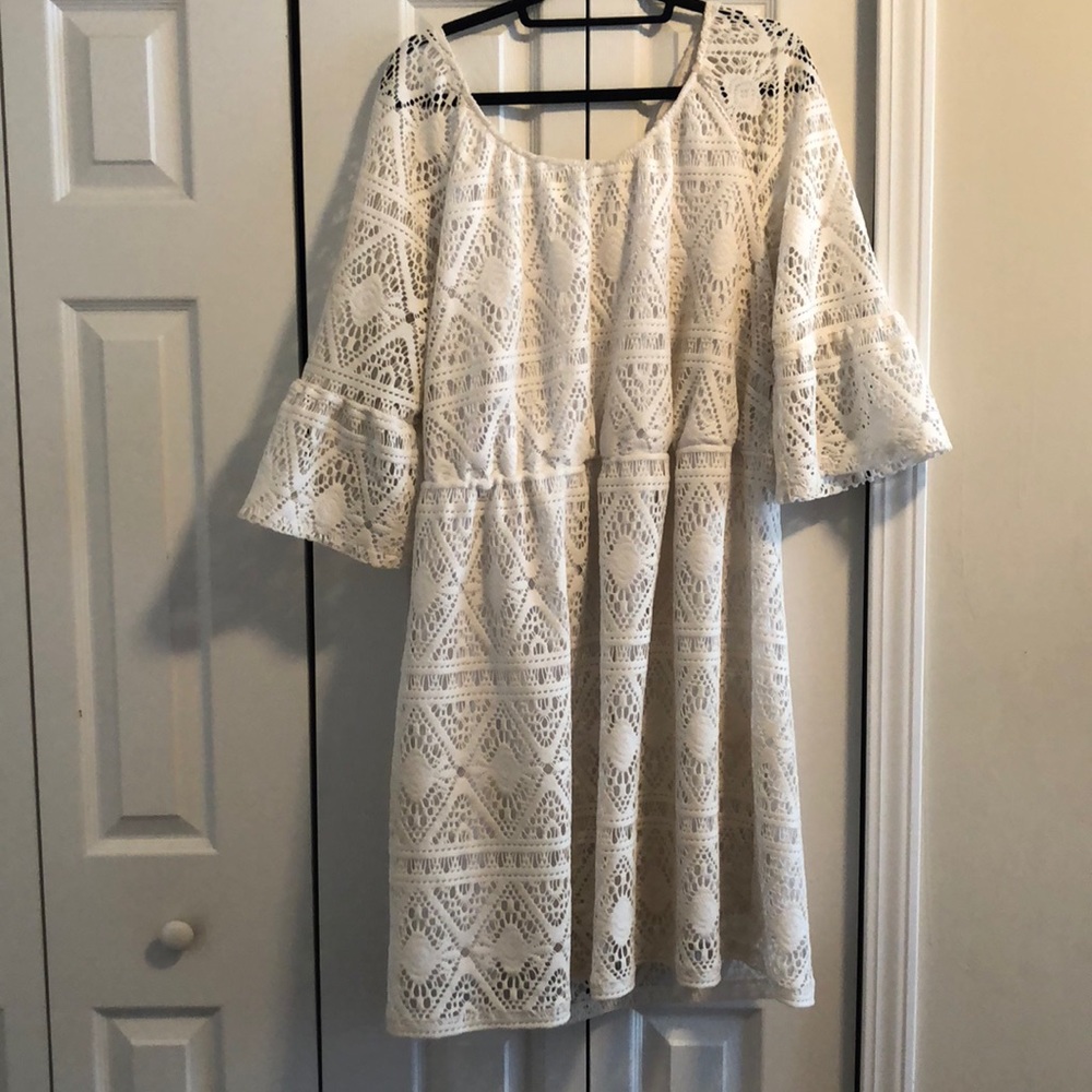 3/4 Sleeves White Lace Dress